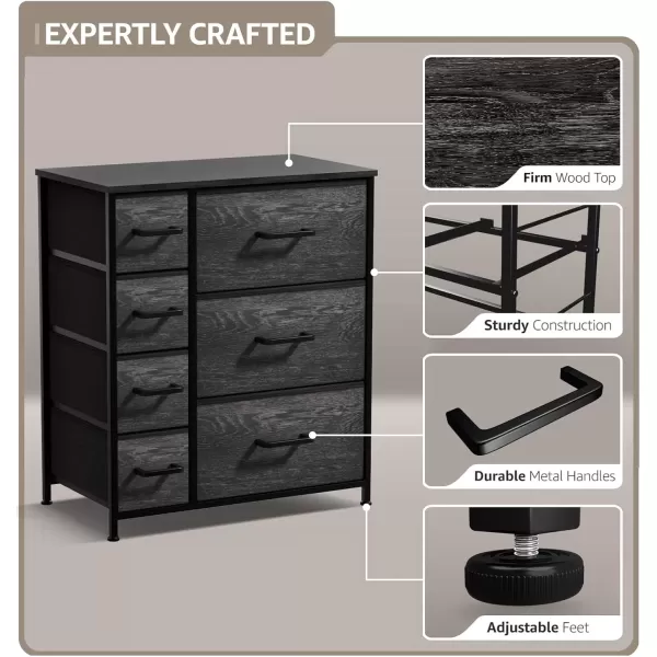 imageSorbus Dresser with 7 Faux Wood Drawers  Storage Unit Organizer Chest for Clothes  Bedroom Hallway Living Room Closet ampamp Dorm Furniture  Steel Frame Wood Top ampamp Easy Pull Fabric BinsGray Wood
