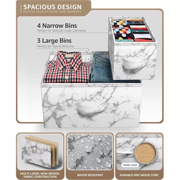 imageSorbus Dresser with 7 Faux Wood Drawers  Storage Unit Organizer Chest for Clothes  Bedroom Hallway Living Room Closet ampamp Dorm Furniture  Steel Frame Wood Top ampamp Easy Pull Fabric BinsMarble WhiteWhite Frame