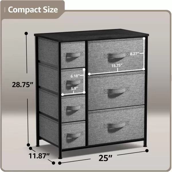 imageSorbus Dresser with 7 Faux Wood Drawers  Storage Unit Organizer Chest for Clothes  Bedroom Hallway Living Room Closet ampamp Dorm Furniture  Steel Frame Wood Top ampamp Easy Pull Fabric BinsBlackCharcoal