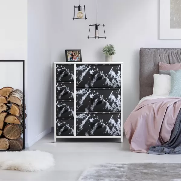 imageSorbus Dresser with 7 Faux Wood Drawers  Storage Unit Organizer Chest for Clothes  Bedroom Hallway Living Room Closet ampamp Dorm Furniture  Steel Frame Wood Top ampamp Easy Pull Fabric BinsMarble BlackWhite Frame