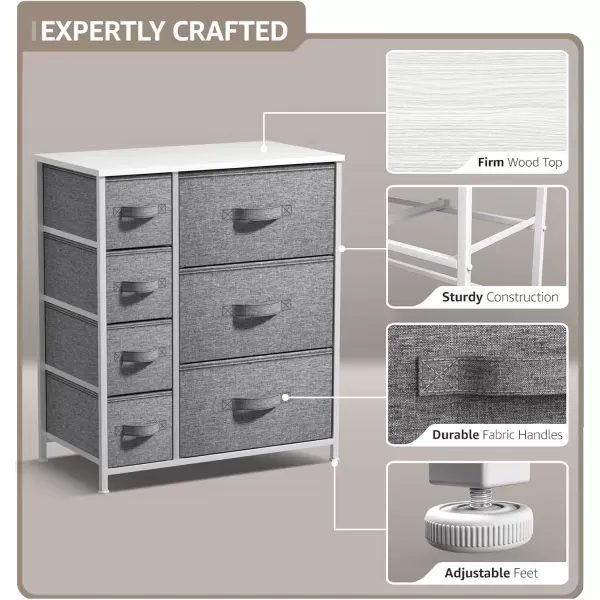 imageSorbus Dresser with 7 Faux Wood Drawers  Storage Unit Organizer Chest for Clothes  Bedroom Hallway Living Room Closet ampamp Dorm Furniture  Steel Frame Wood Top ampamp Easy Pull Fabric BinsWhiteGray