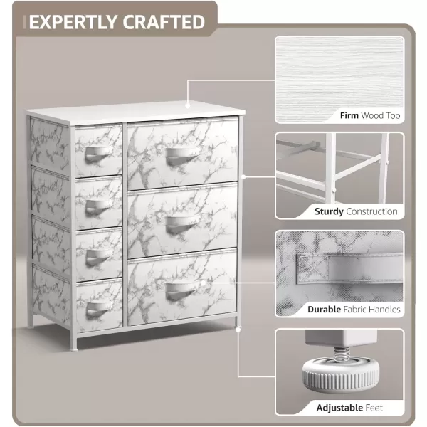 imageSorbus Dresser with 7 Faux Wood Drawers  Storage Unit Organizer Chest for Clothes  Bedroom Hallway Living Room Closet ampamp Dorm Furniture  Steel Frame Wood Top ampamp Easy Pull Fabric BinsMarble WhiteWhite Frame