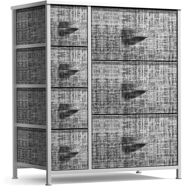 imageSorbus Dresser with 7 Faux Wood Drawers  Storage Unit Organizer Chest for Clothes  Bedroom Hallway Living Room Closet ampamp Dorm Furniture  Steel Frame Wood Top ampamp Easy Pull Fabric BinsGrayWhite