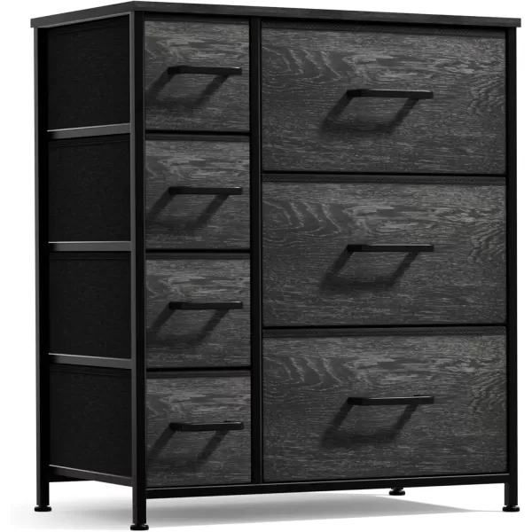 imageSorbus Dresser with 7 Faux Wood Drawers  Storage Unit Organizer Chest for Clothes  Bedroom Hallway Living Room Closet ampamp Dorm Furniture  Steel Frame Wood Top ampamp Easy Pull Fabric BinsGray Wood