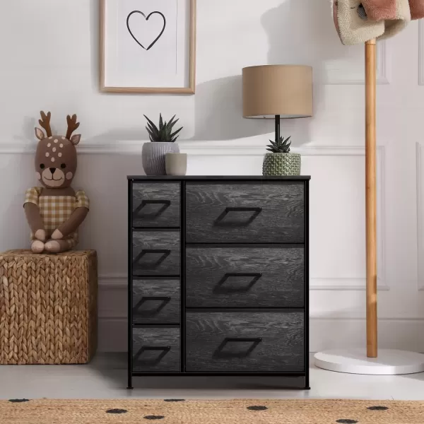 imageSorbus Dresser with 7 Faux Wood Drawers  Storage Unit Organizer Chest for Clothes  Bedroom Hallway Living Room Closet ampamp Dorm Furniture  Steel Frame Wood Top ampamp Easy Pull Fabric BinsGray Wood