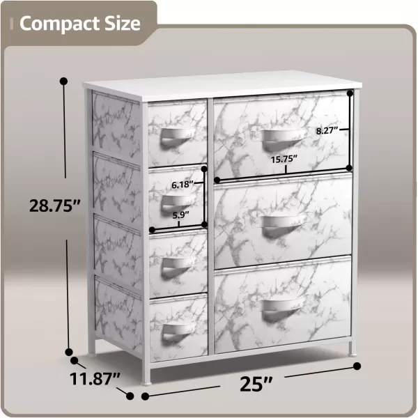 imageSorbus Dresser with 7 Faux Wood Drawers  Storage Unit Organizer Chest for Clothes  Bedroom Hallway Living Room Closet ampamp Dorm Furniture  Steel Frame Wood Top ampamp Easy Pull Fabric BinsMarble WhiteWhite Frame