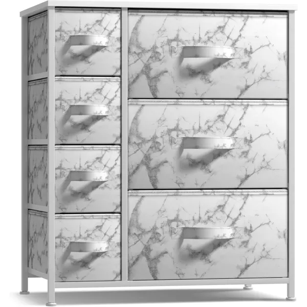 imageSorbus Dresser with 7 Faux Wood Drawers  Storage Unit Organizer Chest for Clothes  Bedroom Hallway Living Room Closet ampamp Dorm Furniture  Steel Frame Wood Top ampamp Easy Pull Fabric BinsMarble WhiteWhite Frame