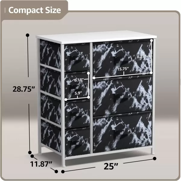 imageSorbus Dresser with 7 Faux Wood Drawers  Storage Unit Organizer Chest for Clothes  Bedroom Hallway Living Room Closet ampamp Dorm Furniture  Steel Frame Wood Top ampamp Easy Pull Fabric BinsMarble BlackWhite Frame