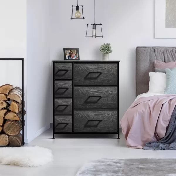 imageSorbus Dresser with 7 Faux Wood Drawers  Storage Unit Organizer Chest for Clothes  Bedroom Hallway Living Room Closet ampamp Dorm Furniture  Steel Frame Wood Top ampamp Easy Pull Fabric BinsGray Wood