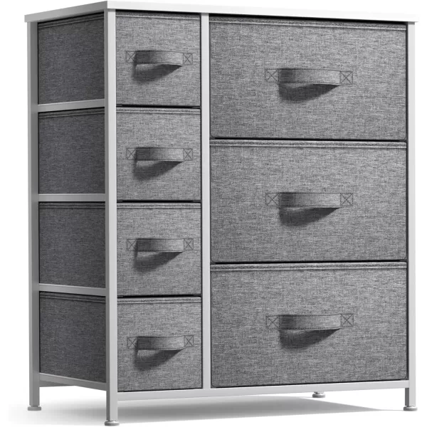imageSorbus Dresser with 7 Faux Wood Drawers  Storage Unit Organizer Chest for Clothes  Bedroom Hallway Living Room Closet ampamp Dorm Furniture  Steel Frame Wood Top ampamp Easy Pull Fabric BinsWhiteGray
