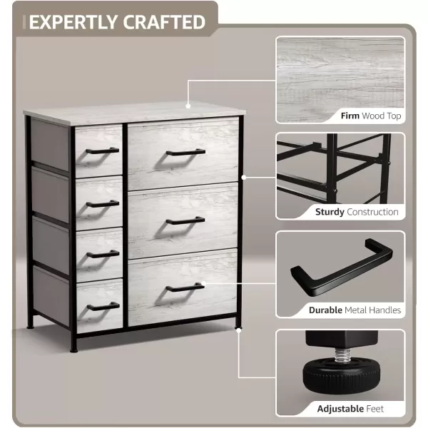 imageSorbus Dresser with 7 Faux Wood Drawers  Storage Unit Organizer Chest for Clothes  Bedroom Hallway Living Room Closet ampamp Dorm Furniture  Steel Frame Wood Top ampamp Easy Pull Fabric BinsGriege