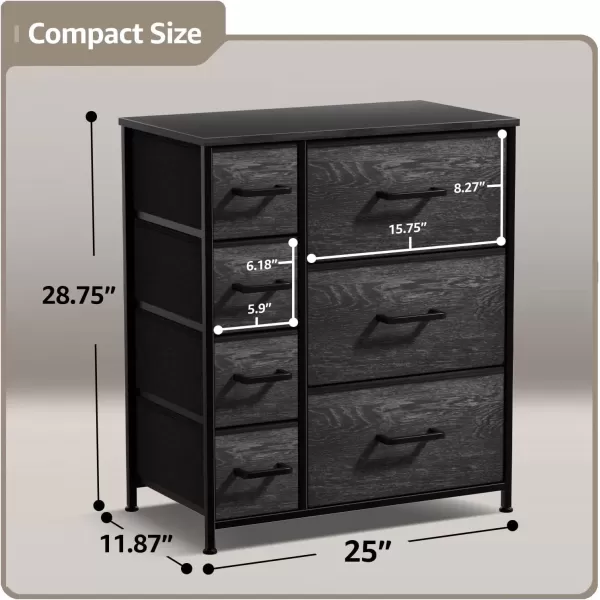 imageSorbus Dresser with 7 Faux Wood Drawers  Storage Unit Organizer Chest for Clothes  Bedroom Hallway Living Room Closet ampamp Dorm Furniture  Steel Frame Wood Top ampamp Easy Pull Fabric BinsGray Wood