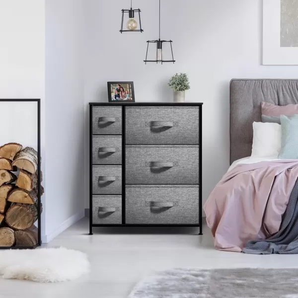 imageSorbus Dresser with 7 Faux Wood Drawers  Storage Unit Organizer Chest for Clothes  Bedroom Hallway Living Room Closet ampamp Dorm Furniture  Steel Frame Wood Top ampamp Easy Pull Fabric BinsBlackCharcoal
