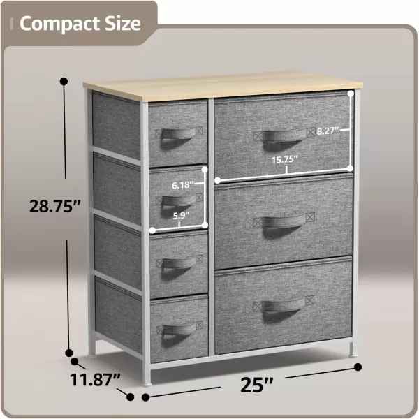imageSorbus Dresser with 7 Faux Wood Drawers  Storage Unit Organizer Chest for Clothes  Bedroom Hallway Living Room Closet ampamp Dorm Furniture  Steel Frame Wood Top ampamp Easy Pull Fabric BinsBeige