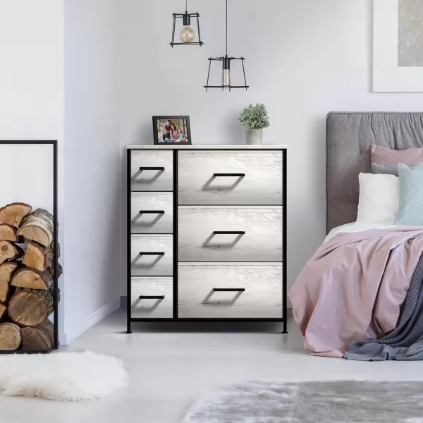 imageSorbus Dresser with 7 Faux Wood Drawers  Storage Unit Organizer Chest for Clothes  Bedroom Hallway Living Room Closet ampamp Dorm Furniture  Steel Frame Wood Top ampamp Easy Pull Fabric BinsGriege