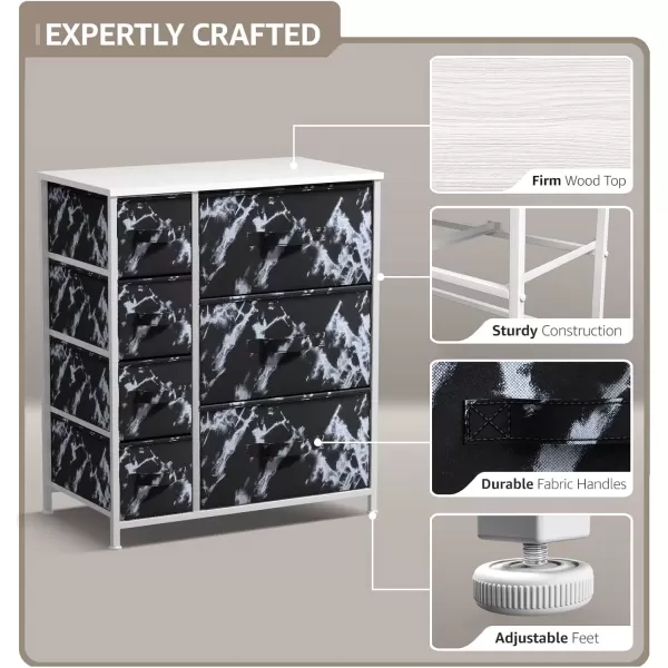 imageSorbus Dresser with 7 Faux Wood Drawers  Storage Unit Organizer Chest for Clothes  Bedroom Hallway Living Room Closet ampamp Dorm Furniture  Steel Frame Wood Top ampamp Easy Pull Fabric BinsMarble BlackWhite Frame
