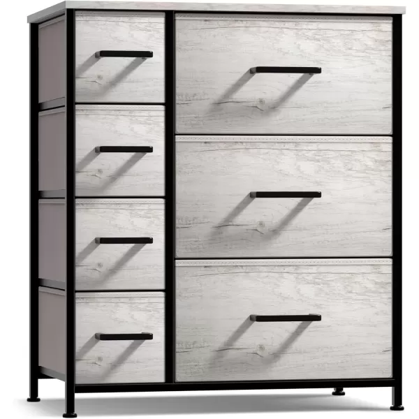 imageSorbus Dresser with 7 Faux Wood Drawers  Storage Unit Organizer Chest for Clothes  Bedroom Hallway Living Room Closet ampamp Dorm Furniture  Steel Frame Wood Top ampamp Easy Pull Fabric BinsGriege