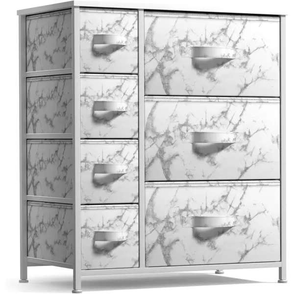 imageSorbus Dresser with 7 Faux Wood Drawers  Storage Unit Organizer Chest for Clothes  Bedroom Hallway Living Room Closet ampamp Dorm Furniture  Steel Frame Wood Top ampamp Easy Pull Fabric BinsMarble WhiteWhite Frame