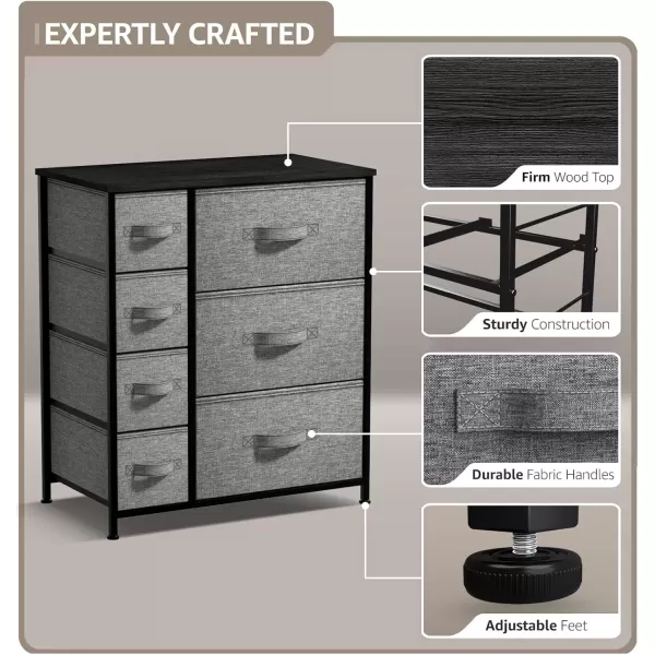 imageSorbus Dresser with 7 Faux Wood Drawers  Storage Unit Organizer Chest for Clothes  Bedroom Hallway Living Room Closet ampamp Dorm Furniture  Steel Frame Wood Top ampamp Easy Pull Fabric BinsBlackCharcoal