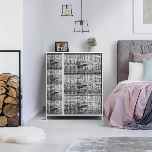 imageSorbus Dresser with 7 Faux Wood Drawers  Storage Unit Organizer Chest for Clothes  Bedroom Hallway Living Room Closet ampamp Dorm Furniture  Steel Frame Wood Top ampamp Easy Pull Fabric BinsGrayWhite