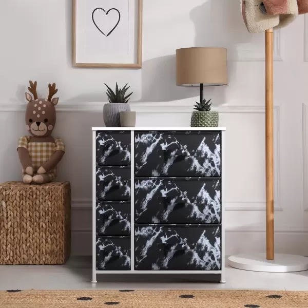 imageSorbus Dresser with 7 Faux Wood Drawers  Storage Unit Organizer Chest for Clothes  Bedroom Hallway Living Room Closet ampamp Dorm Furniture  Steel Frame Wood Top ampamp Easy Pull Fabric BinsMarble BlackWhite Frame
