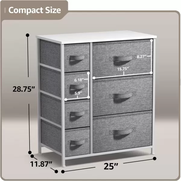 imageSorbus Dresser with 7 Faux Wood Drawers  Storage Unit Organizer Chest for Clothes  Bedroom Hallway Living Room Closet ampamp Dorm Furniture  Steel Frame Wood Top ampamp Easy Pull Fabric BinsWhiteGray