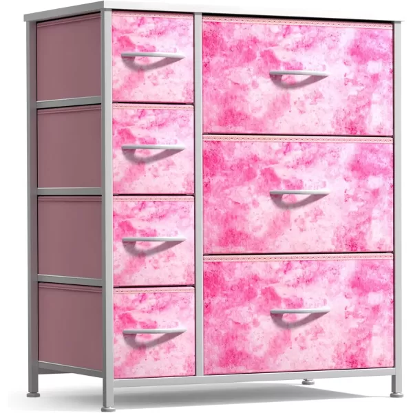 imageSorbus Kids Dresser with 7 Drawers  Storage Chest Organizer Unit with Steel Frame Wood Top ampamp Handles Tiedye Fabric Bins for Clothes  Wide Furniture for Bedroom Hallway Kids Room Nursery ampamp ClosetPink