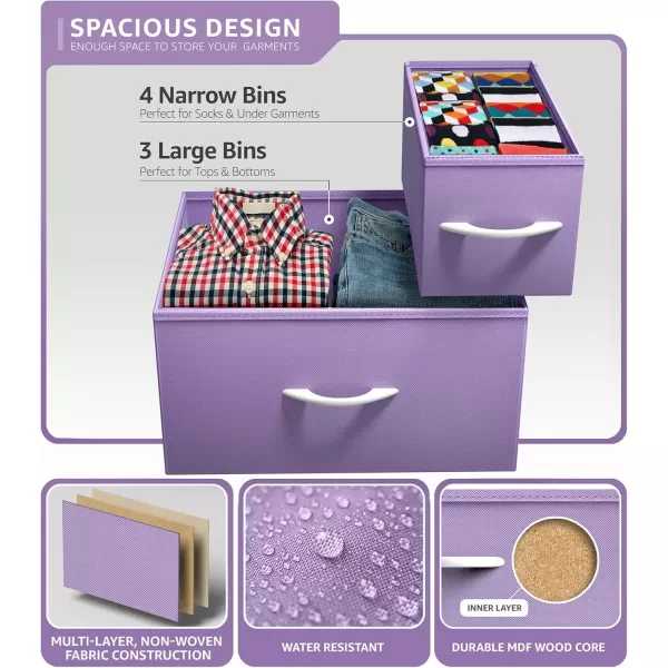 imageSorbus Kids Dresser with 7 Drawers  Storage Chest Organizer Unit with Steel Frame Wood Top ampamp Handles Tiedye Fabric Bins for Clothes  Wide Furniture for Bedroom Hallway Kids Room Nursery ampamp ClosetPastel Purple