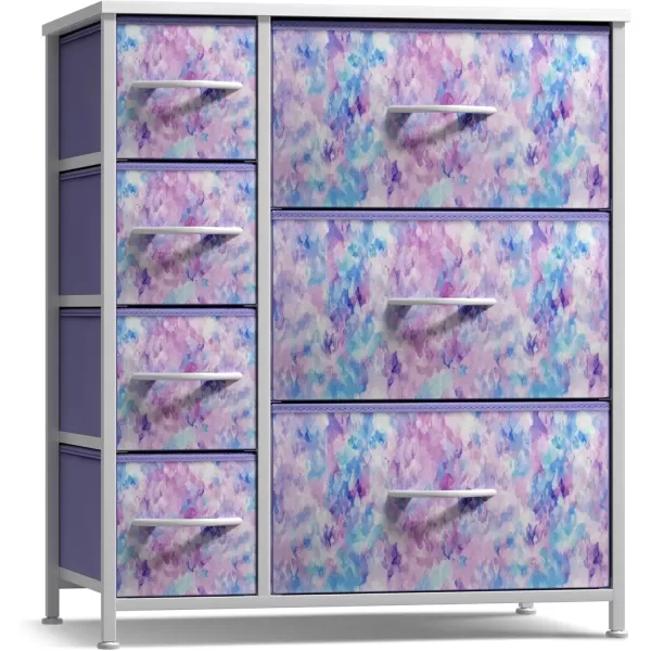 imageSorbus Kids Dresser with 7 Drawers  Storage Chest Organizer Unit with Steel Frame Wood Top ampamp Handles Tiedye Fabric Bins for Clothes  Wide Furniture for Bedroom Hallway Kids Room Nursery ampamp ClosetBluePinkPurple