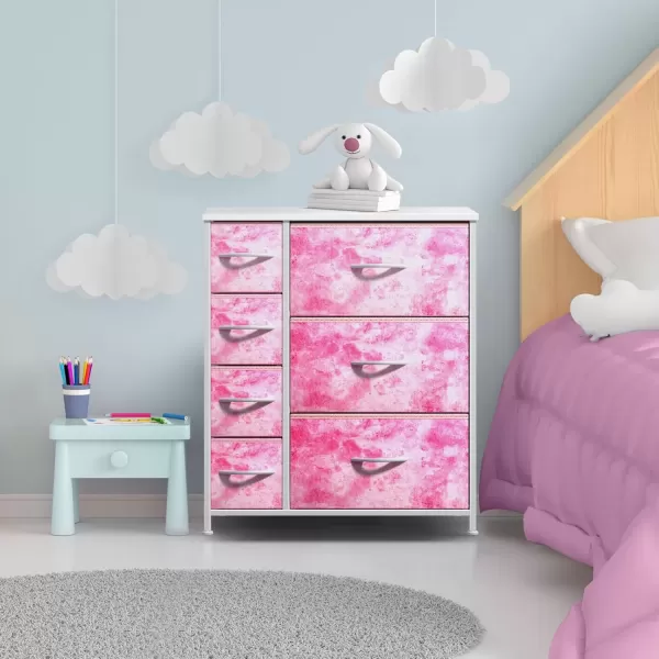 imageSorbus Kids Dresser with 7 Drawers  Storage Chest Organizer Unit with Steel Frame Wood Top ampamp Handles Tiedye Fabric Bins for Clothes  Wide Furniture for Bedroom Hallway Kids Room Nursery ampamp ClosetPink