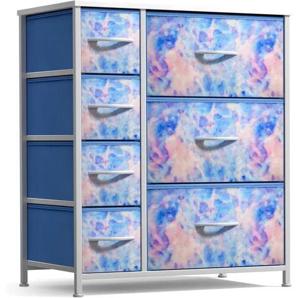 imageSorbus Kids Dresser with 7 Drawers  Storage Chest Organizer Unit with Steel Frame Wood Top ampamp Handles Tiedye Fabric Bins for Clothes  Wide Furniture for Bedroom Hallway Kids Room Nursery ampamp ClosetPastel Tiedye