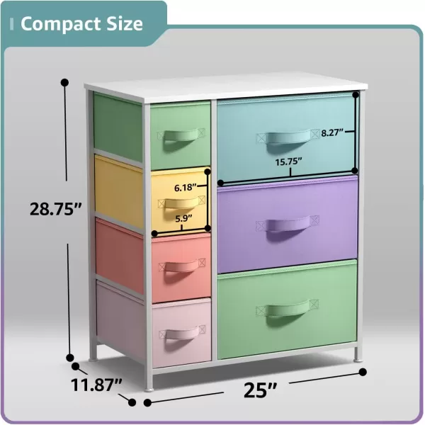 imageSorbus Kids Dresser with 7 Drawers  Storage Chest Organizer Unit with Steel Frame Wood Top ampamp Handles Tiedye Fabric Bins for Clothes  Wide Furniture for Bedroom Hallway Kids Room Nursery ampamp ClosetPastelWhite