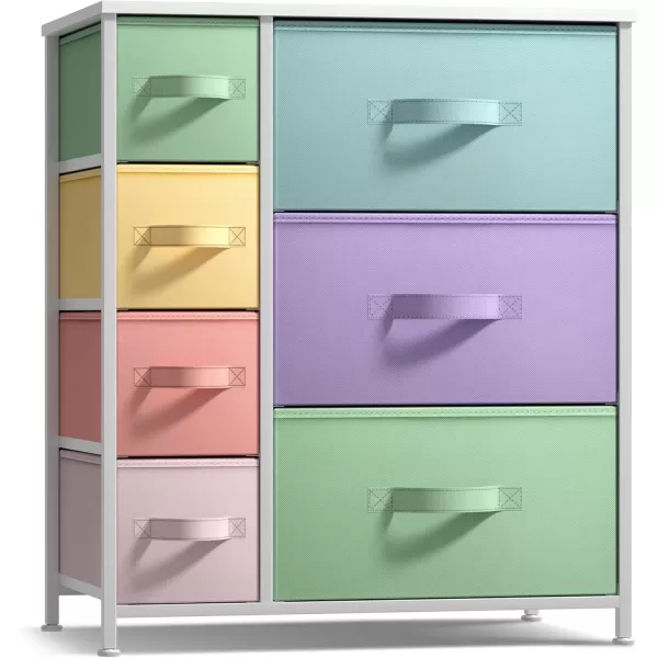 imageSorbus Kids Dresser with 7 Drawers  Storage Chest Organizer Unit with Steel Frame Wood Top ampamp Handles Tiedye Fabric Bins for Clothes  Wide Furniture for Bedroom Hallway Kids Room Nursery ampamp ClosetPastelWhite