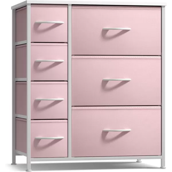 imageSorbus Kids Dresser with 7 Drawers  Storage Chest Organizer Unit with Steel Frame Wood Top ampamp Handles Tiedye Fabric Bins for Clothes  Wide Furniture for Bedroom Hallway Kids Room Nursery ampamp ClosetPastel Pink