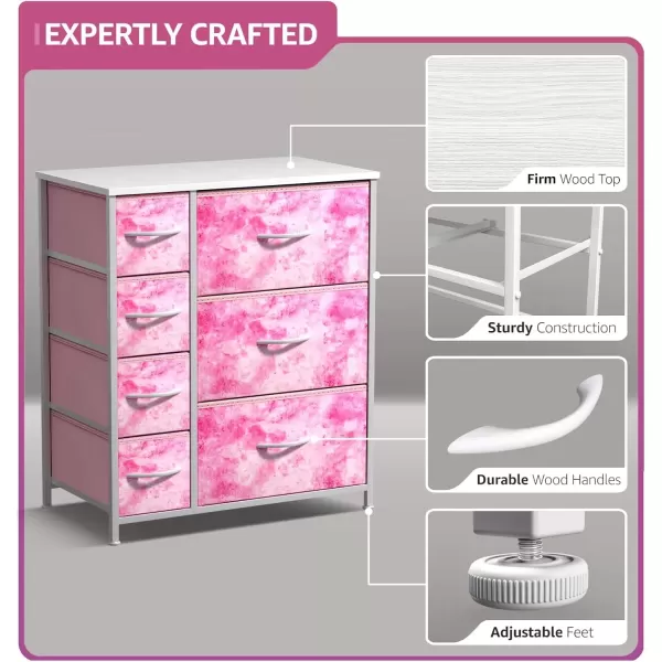 imageSorbus Kids Dresser with 7 Drawers  Storage Chest Organizer Unit with Steel Frame Wood Top ampamp Handles Tiedye Fabric Bins for Clothes  Wide Furniture for Bedroom Hallway Kids Room Nursery ampamp ClosetPink