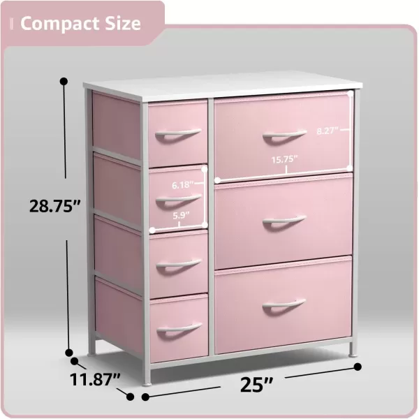 imageSorbus Kids Dresser with 7 Drawers  Storage Chest Organizer Unit with Steel Frame Wood Top ampamp Handles Tiedye Fabric Bins for Clothes  Wide Furniture for Bedroom Hallway Kids Room Nursery ampamp ClosetPastel Pink