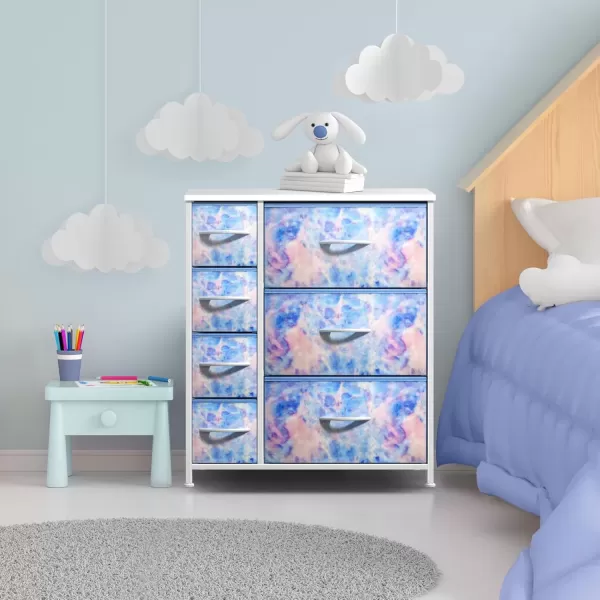 imageSorbus Kids Dresser with 7 Drawers  Storage Chest Organizer Unit with Steel Frame Wood Top ampamp Handles Tiedye Fabric Bins for Clothes  Wide Furniture for Bedroom Hallway Kids Room Nursery ampamp ClosetPastel Tiedye