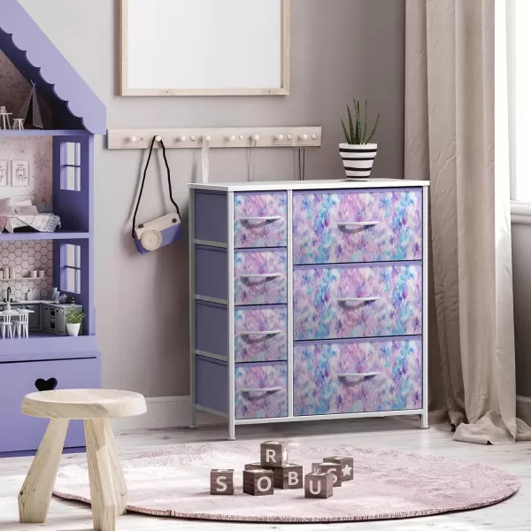 imageSorbus Kids Dresser with 7 Drawers  Storage Chest Organizer Unit with Steel Frame Wood Top ampamp Handles Tiedye Fabric Bins for Clothes  Wide Furniture for Bedroom Hallway Kids Room Nursery ampamp ClosetBluePinkPurple