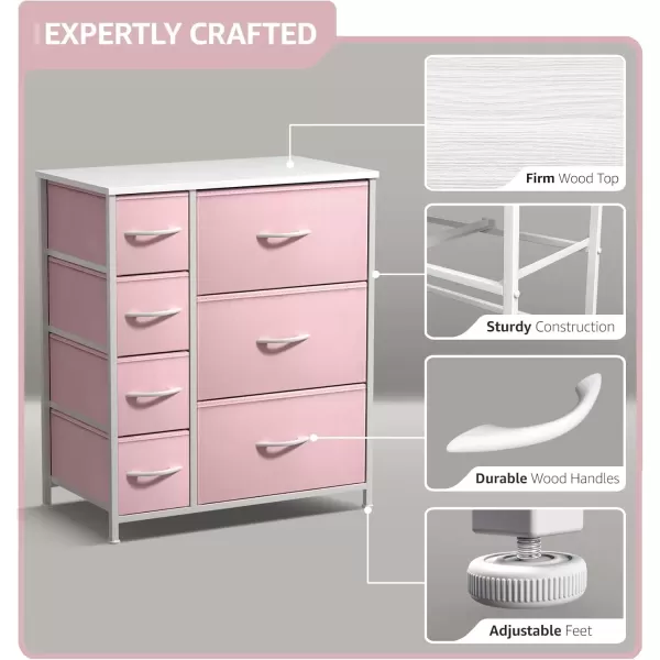 imageSorbus Kids Dresser with 7 Drawers  Storage Chest Organizer Unit with Steel Frame Wood Top ampamp Handles Tiedye Fabric Bins for Clothes  Wide Furniture for Bedroom Hallway Kids Room Nursery ampamp ClosetPastel Pink