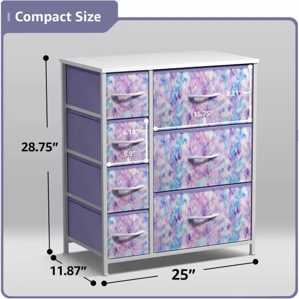 imageSorbus Kids Dresser with 7 Drawers  Storage Chest Organizer Unit with Steel Frame Wood Top ampamp Handles Tiedye Fabric Bins for Clothes  Wide Furniture for Bedroom Hallway Kids Room Nursery ampamp ClosetBluePinkPurple
