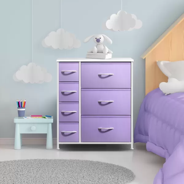 imageSorbus Kids Dresser with 7 Drawers  Storage Chest Organizer Unit with Steel Frame Wood Top ampamp Handles Tiedye Fabric Bins for Clothes  Wide Furniture for Bedroom Hallway Kids Room Nursery ampamp ClosetPastel Purple