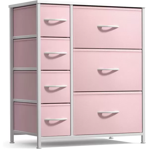 imageSorbus Kids Dresser with 7 Drawers  Storage Chest Organizer Unit with Steel Frame Wood Top ampamp Handles Tiedye Fabric Bins for Clothes  Wide Furniture for Bedroom Hallway Kids Room Nursery ampamp ClosetPastel Pink