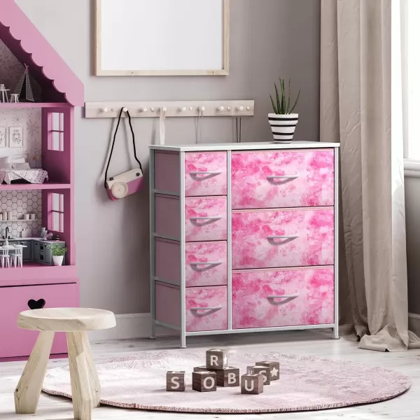 imageSorbus Kids Dresser with 7 Drawers  Storage Chest Organizer Unit with Steel Frame Wood Top ampamp Handles Tiedye Fabric Bins for Clothes  Wide Furniture for Bedroom Hallway Kids Room Nursery ampamp ClosetPink