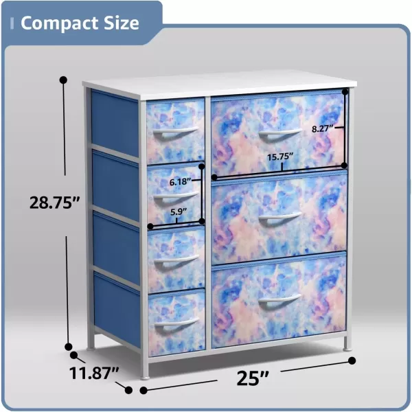 imageSorbus Kids Dresser with 7 Drawers  Storage Chest Organizer Unit with Steel Frame Wood Top ampamp Handles Tiedye Fabric Bins for Clothes  Wide Furniture for Bedroom Hallway Kids Room Nursery ampamp ClosetPastel Tiedye