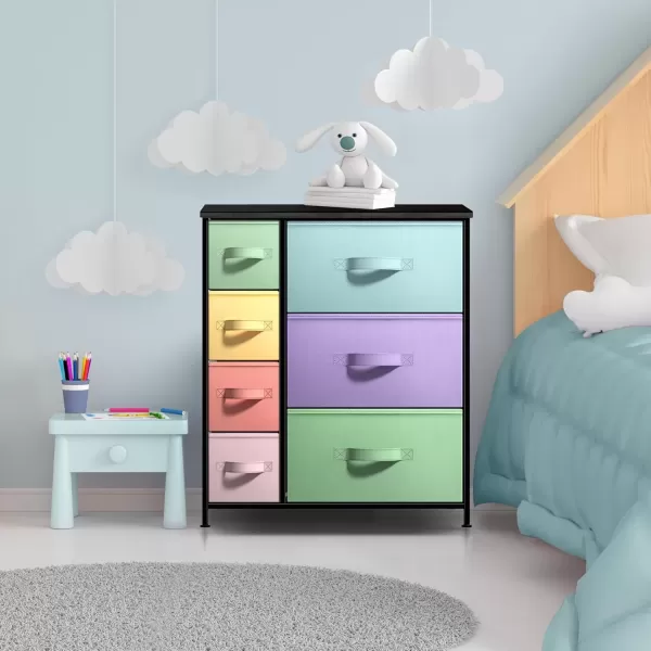 imageSorbus Kids Dresser with 7 Drawers  Storage Chest Organizer Unit with Steel Frame Wood Top ampamp Handles Tiedye Fabric Bins for Clothes  Wide Furniture for Bedroom Hallway Kids Room Nursery ampamp ClosetPastelBlack