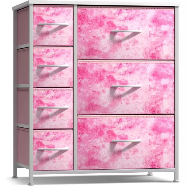 imageSorbus Kids Dresser with 7 Drawers  Storage Chest Organizer Unit with Steel Frame Wood Top ampamp Handles Tiedye Fabric Bins for Clothes  Wide Furniture for Bedroom Hallway Kids Room Nursery ampamp ClosetPink