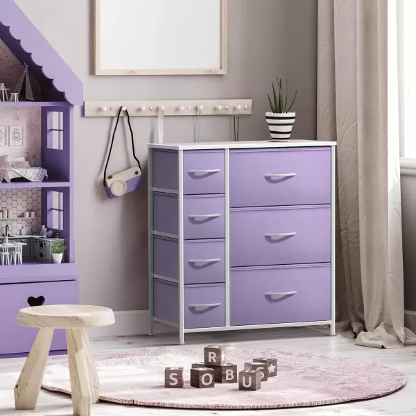 imageSorbus Kids Dresser with 7 Drawers  Storage Chest Organizer Unit with Steel Frame Wood Top ampamp Handles Tiedye Fabric Bins for Clothes  Wide Furniture for Bedroom Hallway Kids Room Nursery ampamp ClosetPastel Purple