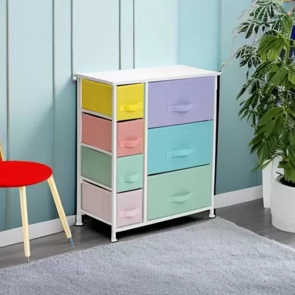 imageSorbus Kids Dresser with 7 Drawers  Storage Chest Organizer Unit with Steel Frame Wood Top ampamp Handles Tiedye Fabric Bins for Clothes  Wide Furniture for Bedroom Hallway Kids Room Nursery ampamp ClosetPastelWhite