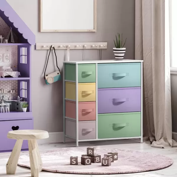 imageSorbus Kids Dresser with 7 Drawers  Storage Chest Organizer Unit with Steel Frame Wood Top ampamp Handles Tiedye Fabric Bins for Clothes  Wide Furniture for Bedroom Hallway Kids Room Nursery ampamp ClosetPastelWhite