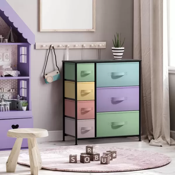 imageSorbus Kids Dresser with 7 Drawers  Storage Chest Organizer Unit with Steel Frame Wood Top ampamp Handles Tiedye Fabric Bins for Clothes  Wide Furniture for Bedroom Hallway Kids Room Nursery ampamp ClosetPastelBlack